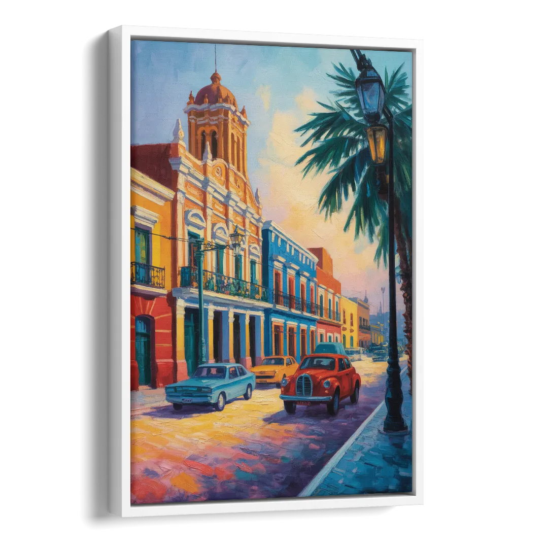 Historic Centro Facades Side - White Canvas Wall Art