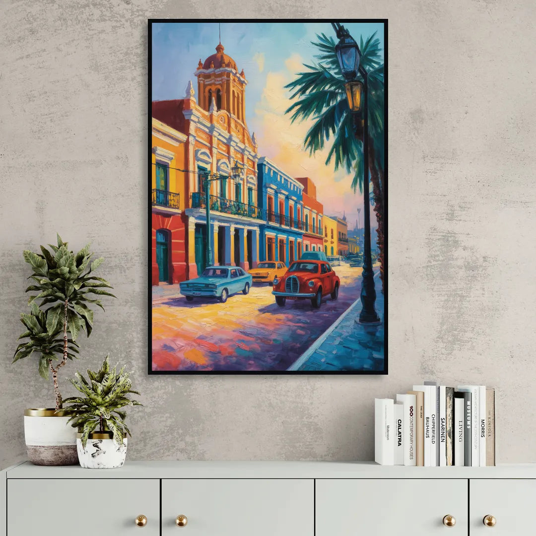 Historic Centro Facades Living Room - Black Canvas Wall Art