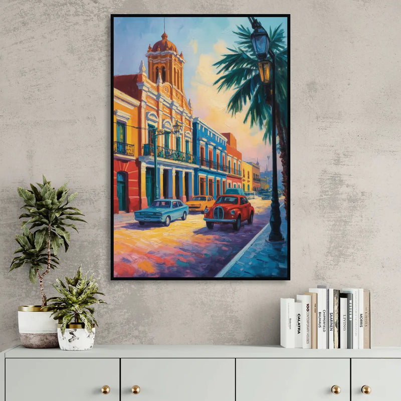 Historic Centro Facades Living Room - Black Canvas Wall Art