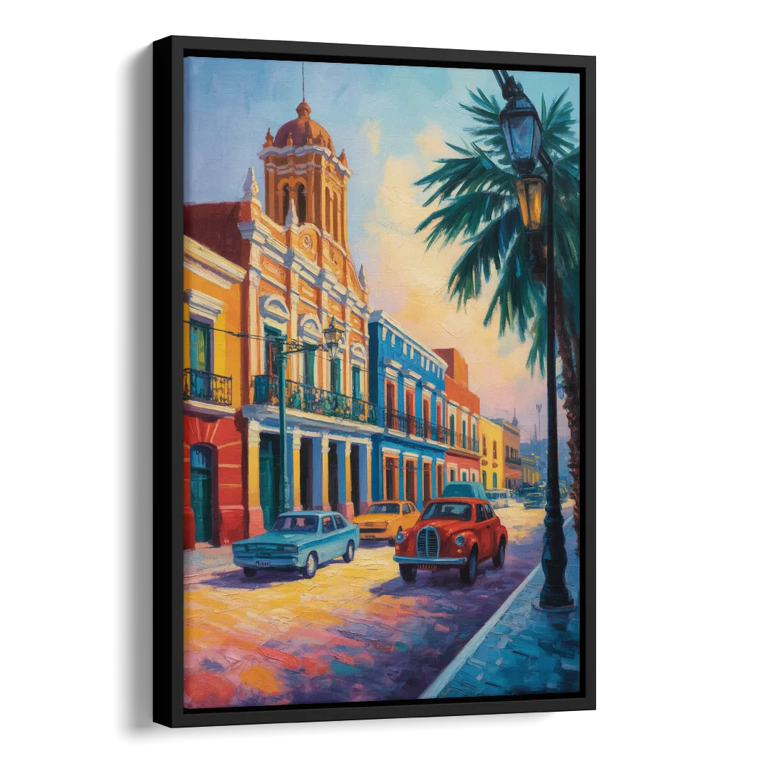 Historic Centro Facades Side - Black Canvas Wall Art