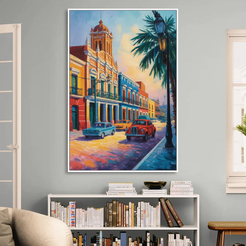 Historic Centro Facades Living Room - White Canvas Wall Art