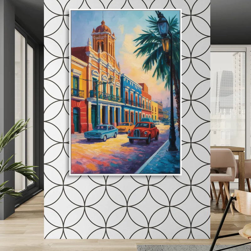 Historic Centro Facades Sitting Room - White Canvas Wall Art