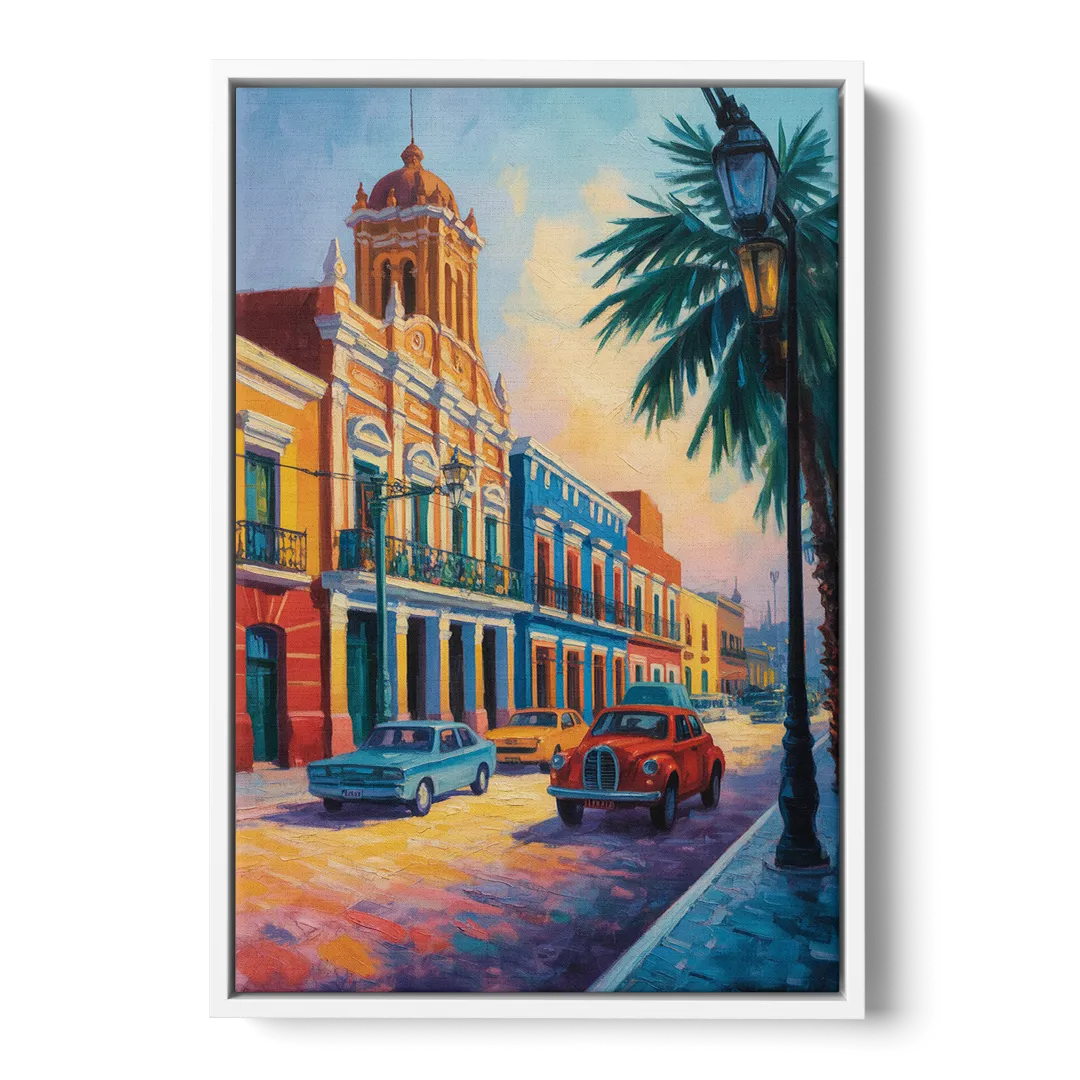 Historic Centro Facades Front - White Canvas Wall Art