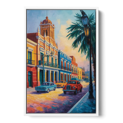 Historic Centro Facades Front - White Canvas Wall Art