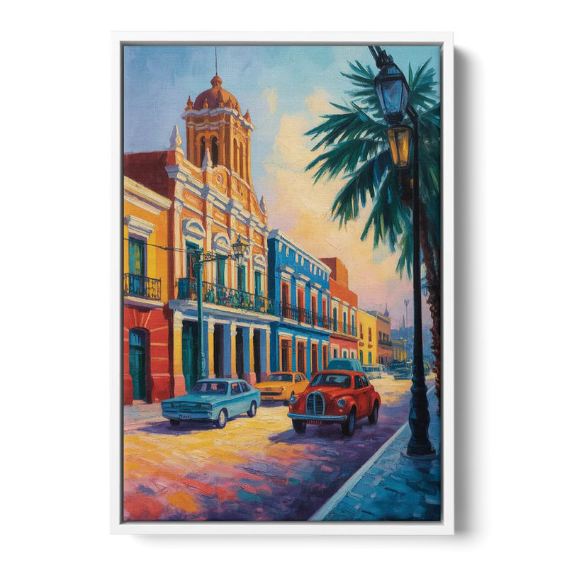 Historic Centro Facades Front - White Canvas Wall Art