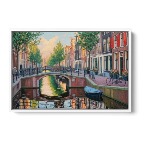 Historic Jordaan - White Framed Canvas Wall Art - Front
