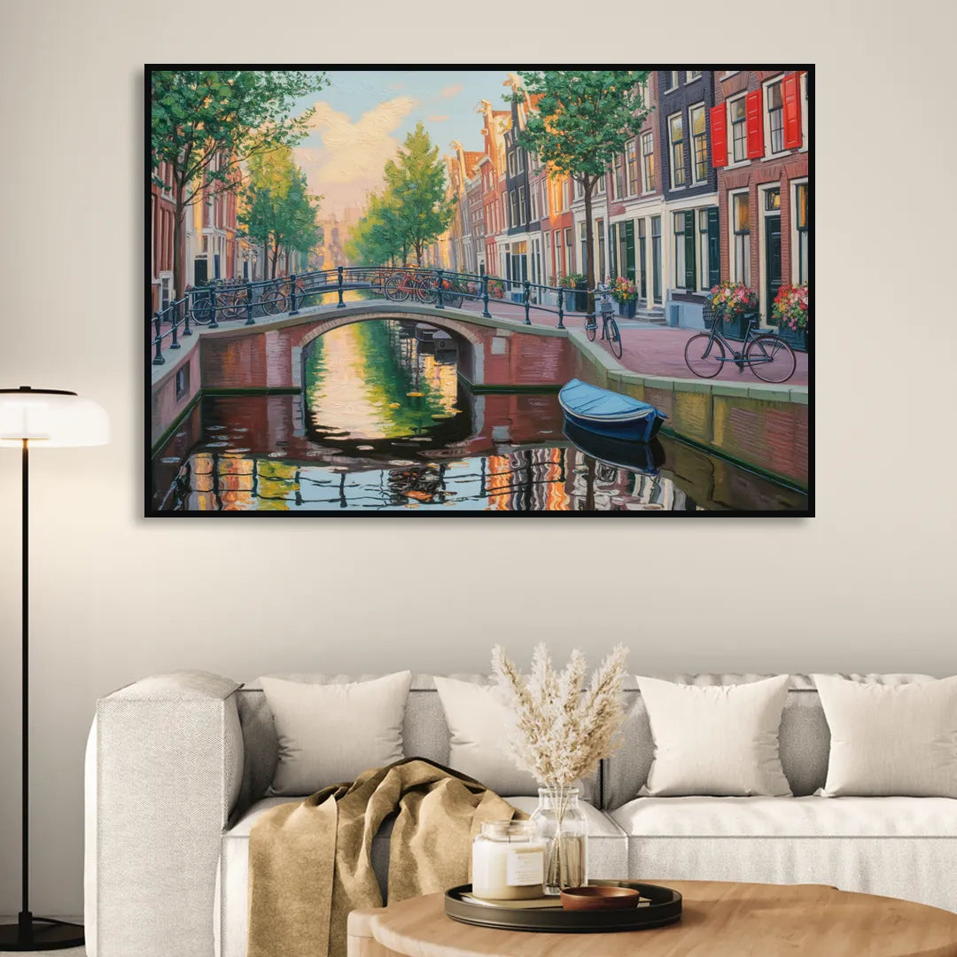 Historic Jordaan Living Room - Black Canvas Wall Art