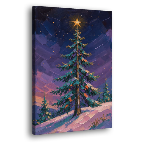 Holiday Violet Night Fir with Golden Star - Canvas Wall Art - Side