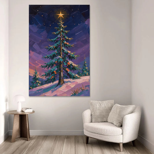 Holiday Violet Night Fir with Golden Star - Canvas Wall Art - Sofa - 40x60