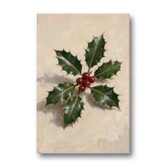 Holly Wall Art with Red Berries on Cream - Canvas Wall Art - Front