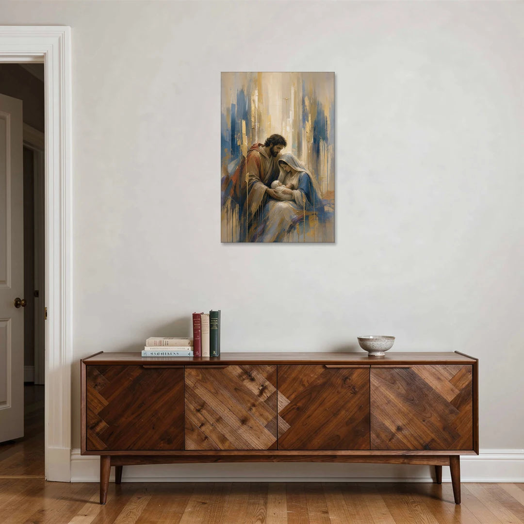 Holy Family Canvas in Indigo and Gold - Canvas Wall Art - Coffee Table - 24x36
