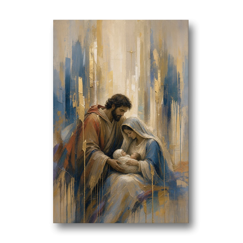 Holy Family Canvas in Indigo and Gold