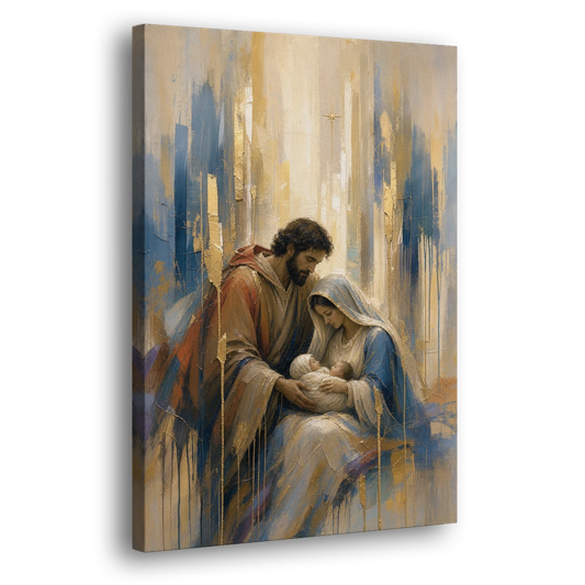Holy Family Canvas in Indigo and Gold - Canvas Wall Art - Side