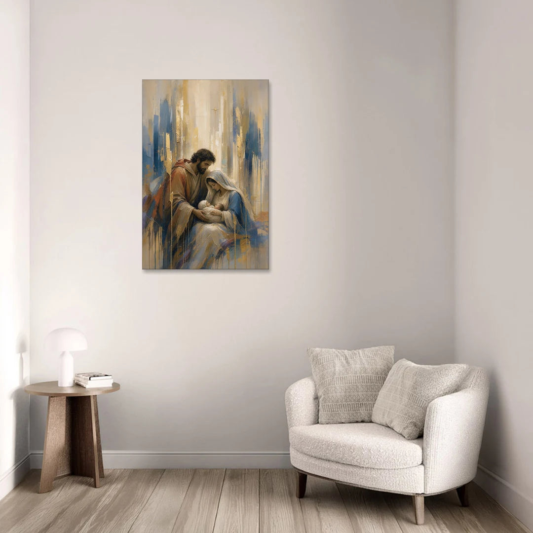 Holy Family Canvas in Indigo and Gold - Canvas Wall Art - Sofa - 24x36