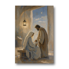 Holy Family Painting by Lantern Light - Canvas Wall Art - Front