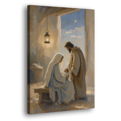 Holy Family Painting by Lantern Light - Canvas Wall Art
