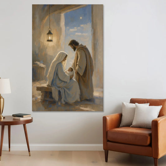 Holy Family Painting by Lantern Light - Canvas Wall Art - Sofa - 40x60