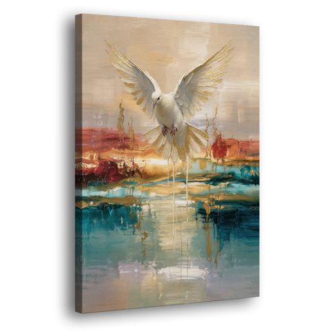 Holy Spirit Dove Painting Descending in Gold - Canvas Wall Art - Side