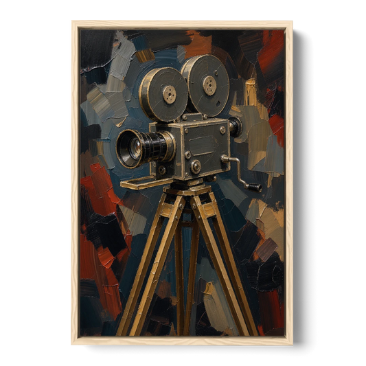 Home Cinema Wall Art with a Vintage Cine Camera - Oak Framed Canvas Wall Art - Front