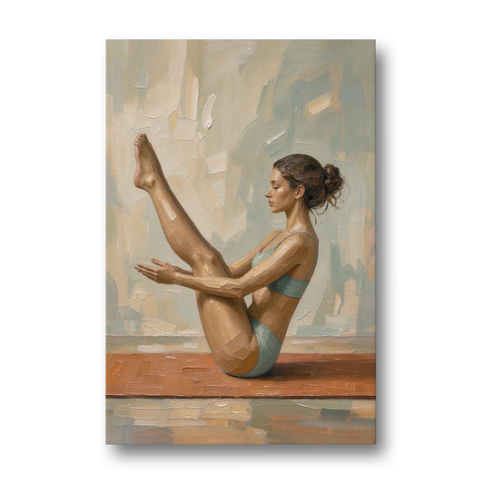Home Gym Boat Pose on a Terracotta Mat - Canvas Wall Art - Front