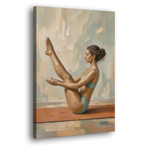 Home Gym Boat Pose on a Terracotta Mat - Canvas Wall Art - Side
