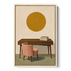 Home Office Wall Art with Blush Tub Chair - Oak Framed Canvas Wall Art - Front