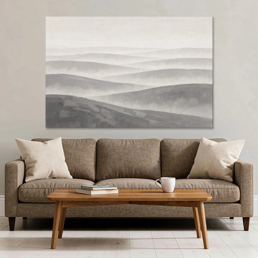 Home Office Wall Decor with Misty Rolling Hills - Canvas Wall Art - Sofa - 60x40