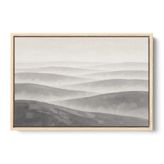 Home Office Wall Decor with Misty Rolling Hills - Oak Framed Canvas Wall Art - Front