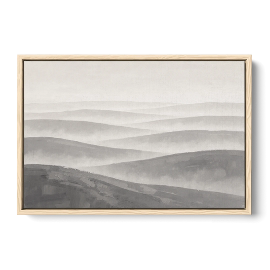 Home Office Wall Decor with Misty Rolling Hills - Oak Framed Canvas Wall Art - Front