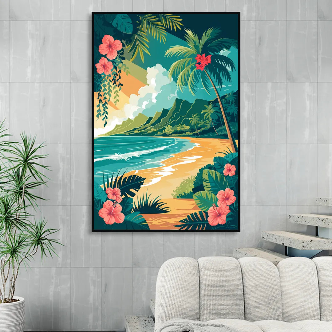 Honolulu Aloha Spirit Sitting Room - Black Canvas Wall Art