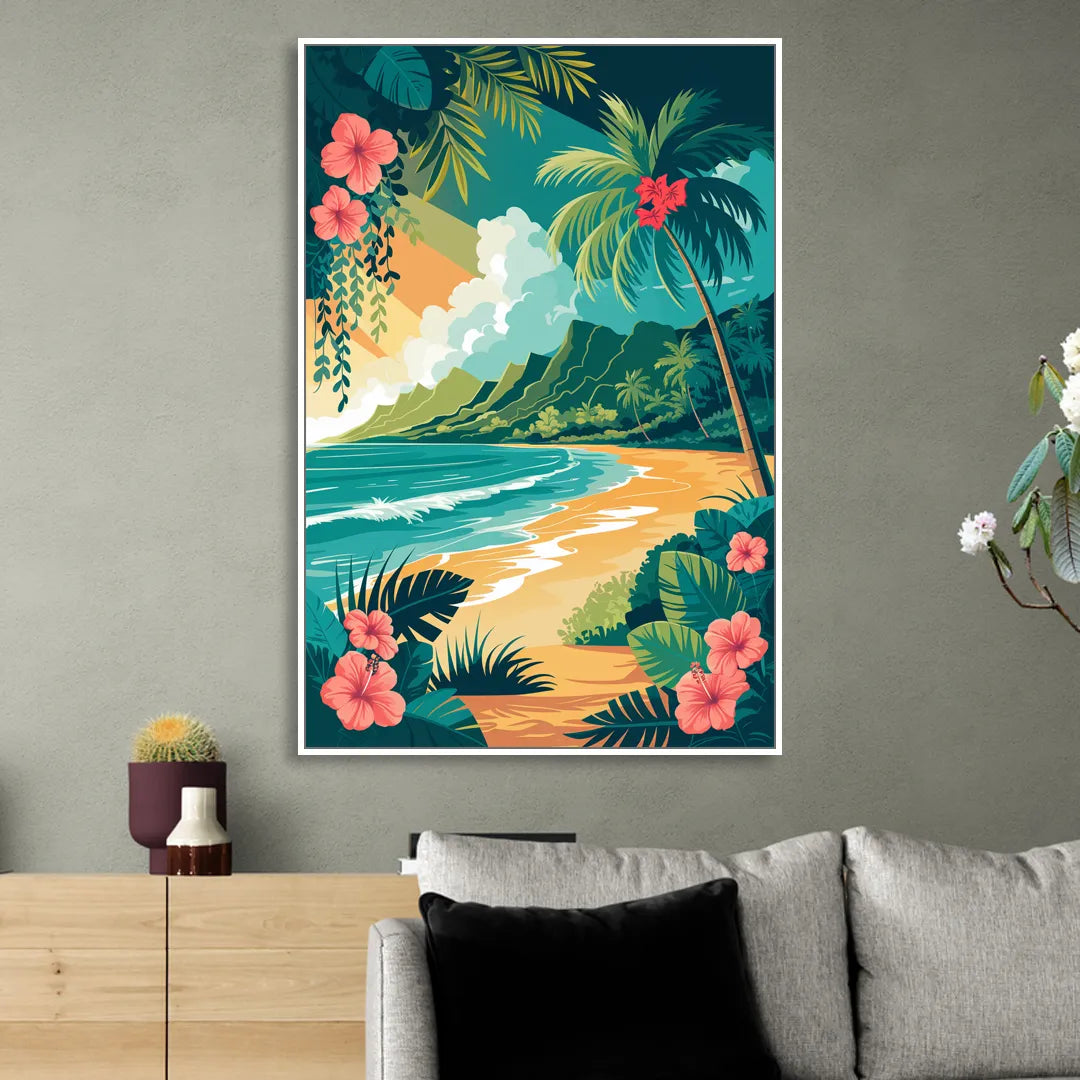 Honolulu Aloha Spirit Living Room - White Canvas Wall Art