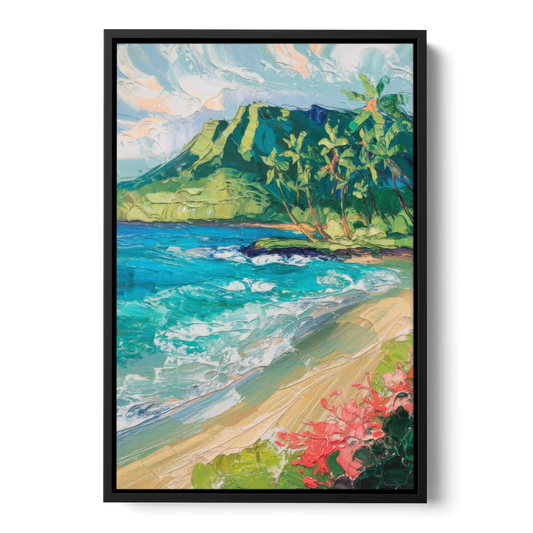 Honolulu Diamond Head View - Black Framed Canvas Wall Art - Front