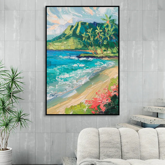 Honolulu Diamond Head View Living Room - Black Canvas Wall Art