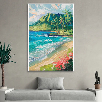 Honolulu Diamond Head View Sitting Room - White Canvas Wall Art