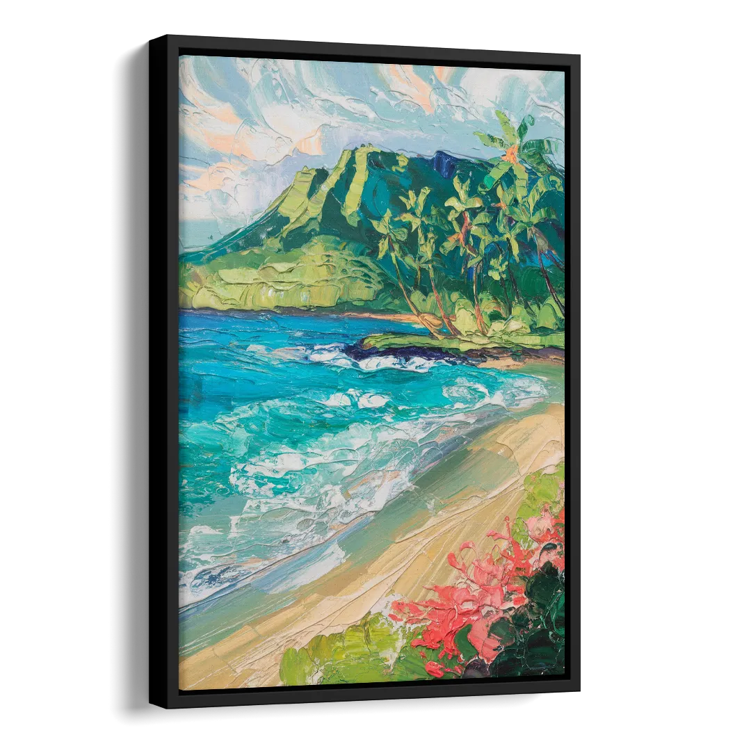 Honolulu Diamond Head View Side - Black Canvas Wall Art