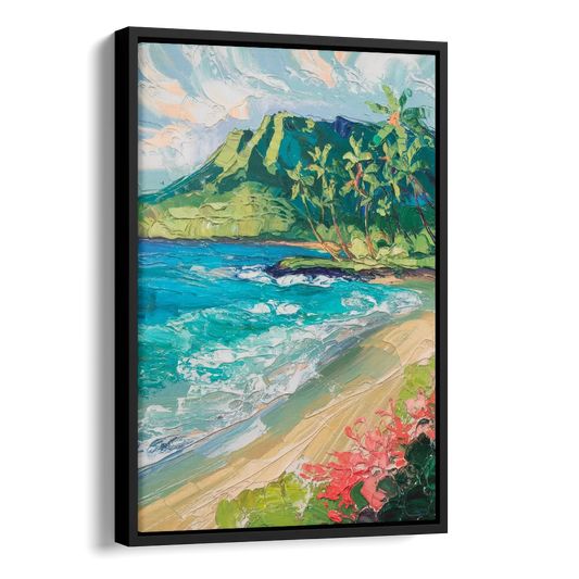 Honolulu Diamond Head View Side - Black Canvas Wall Art