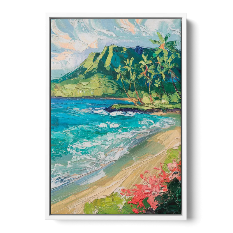 Honolulu Diamond Head View Front - White Canvas Wall Art