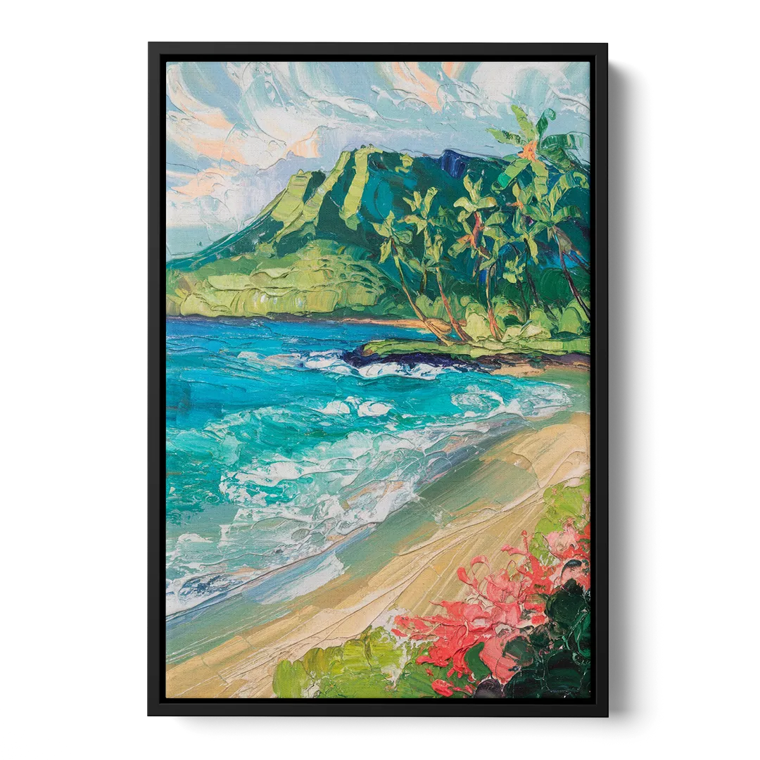 Honolulu Diamond Head View Front - Black Canvas Wall Art