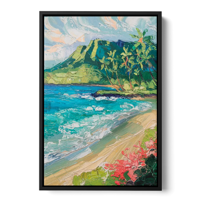 Honolulu Diamond Head View Front - Black Canvas Wall Art
