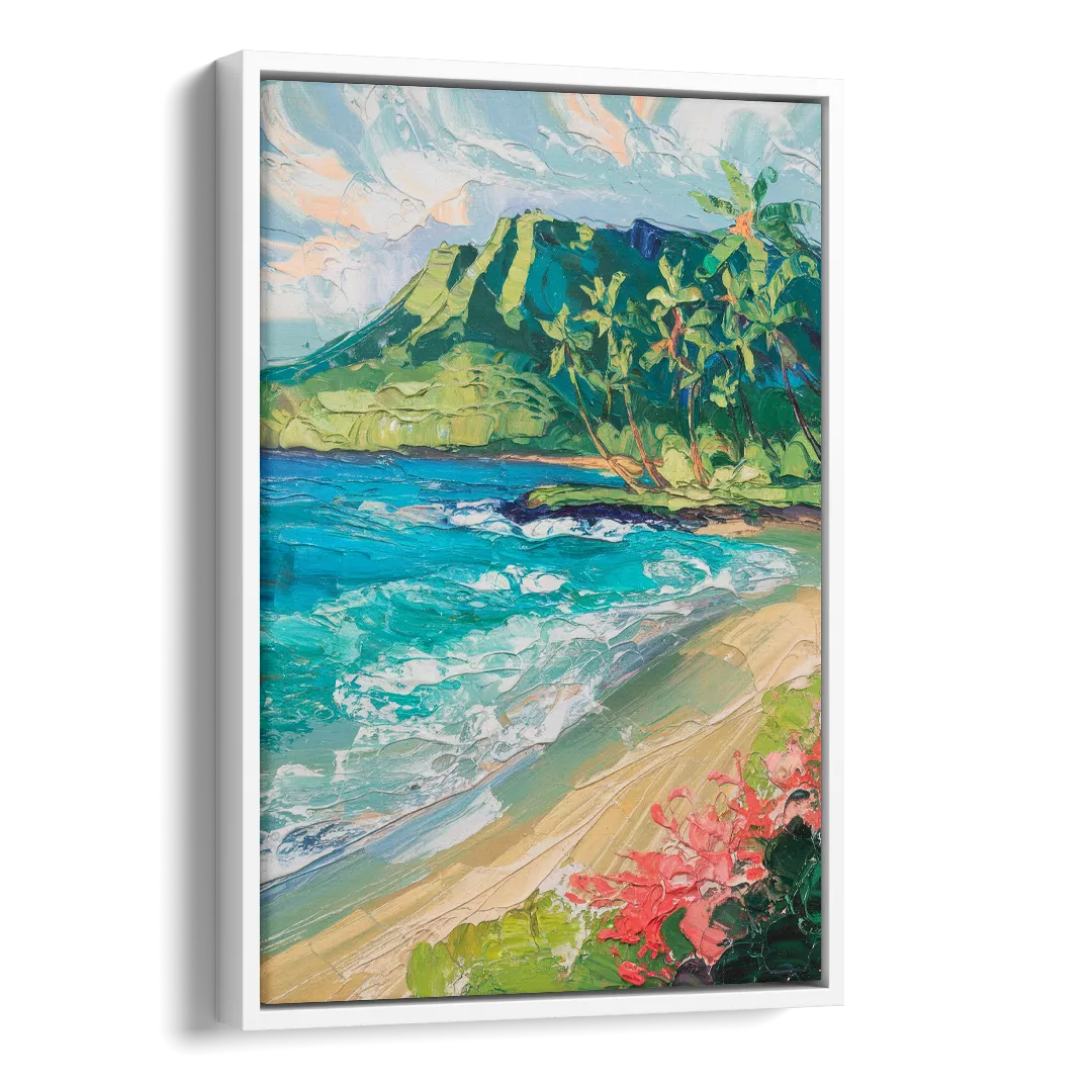 Honolulu Diamond Head View Side - White Canvas Wall Art