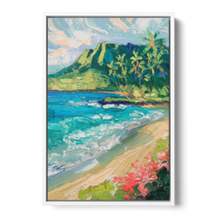 Honolulu Diamond Head View - White Framed Canvas Wall Art - Front