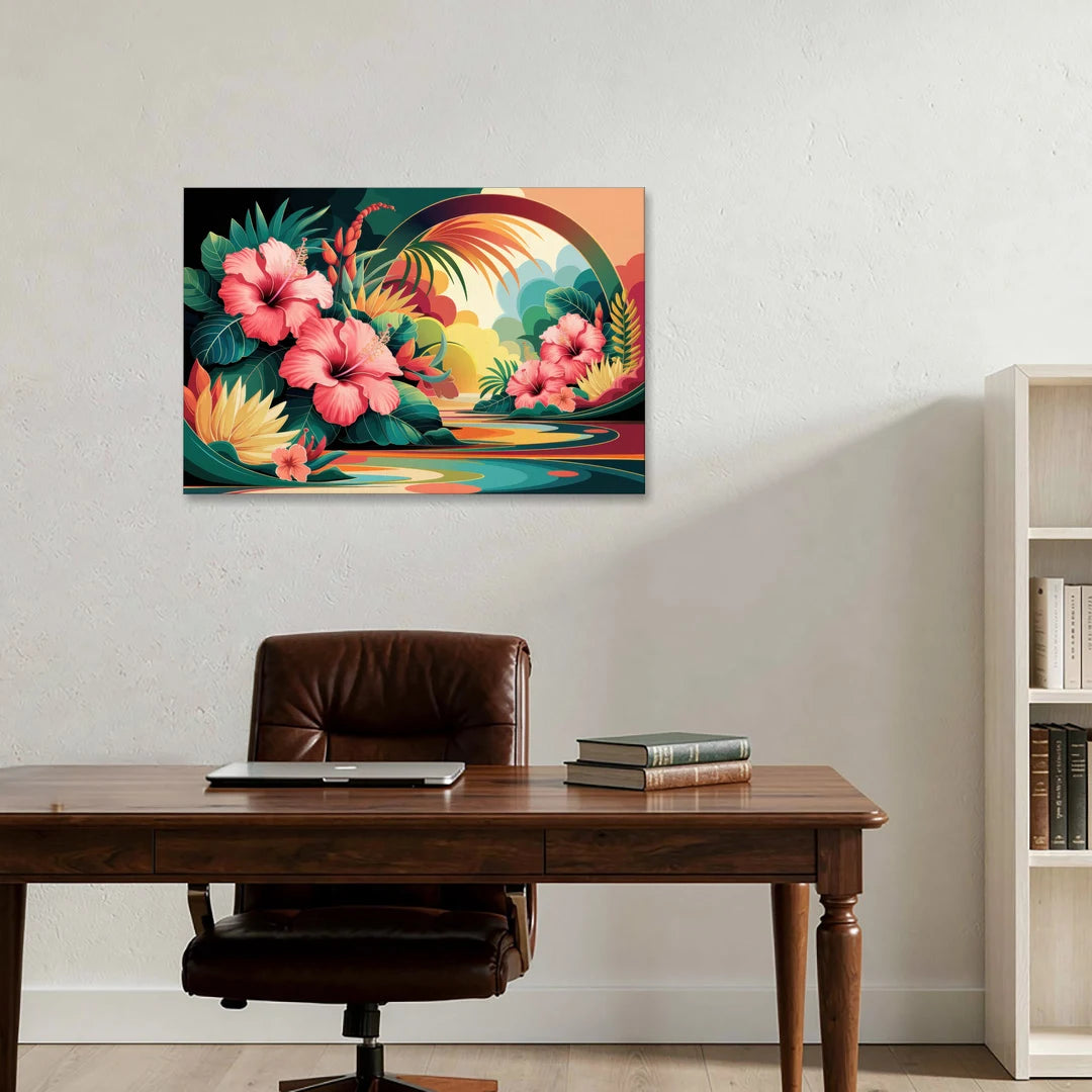 Honolulu Hawaiian Floral Design - Canvas Wall Art - Office - 36x24