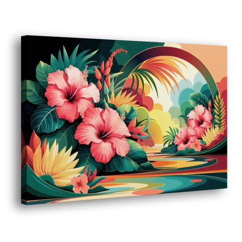 Honolulu Hawaiian Floral Design - Canvas Wall Art - Side