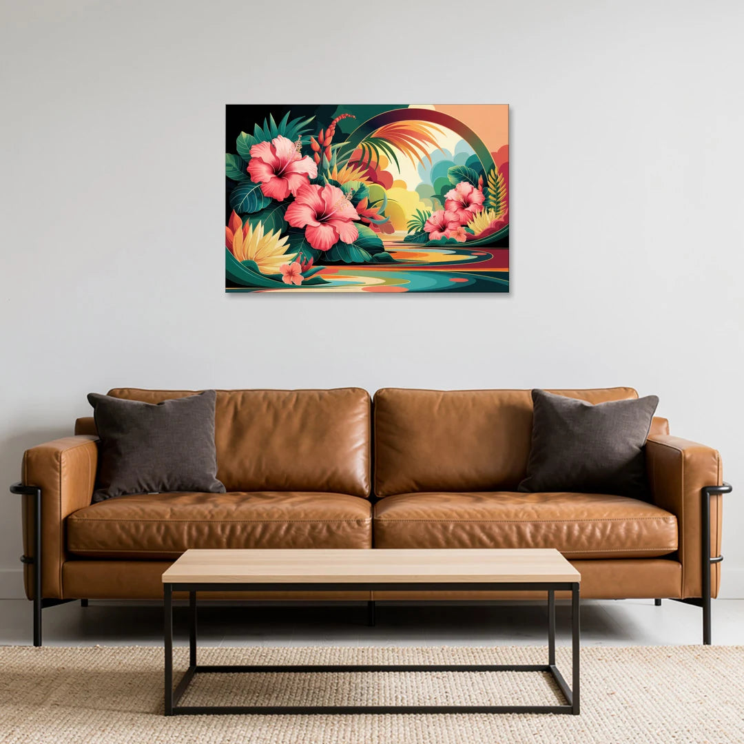 Honolulu Hawaiian Floral Design - Canvas Wall Art - Sofa - 36x24
