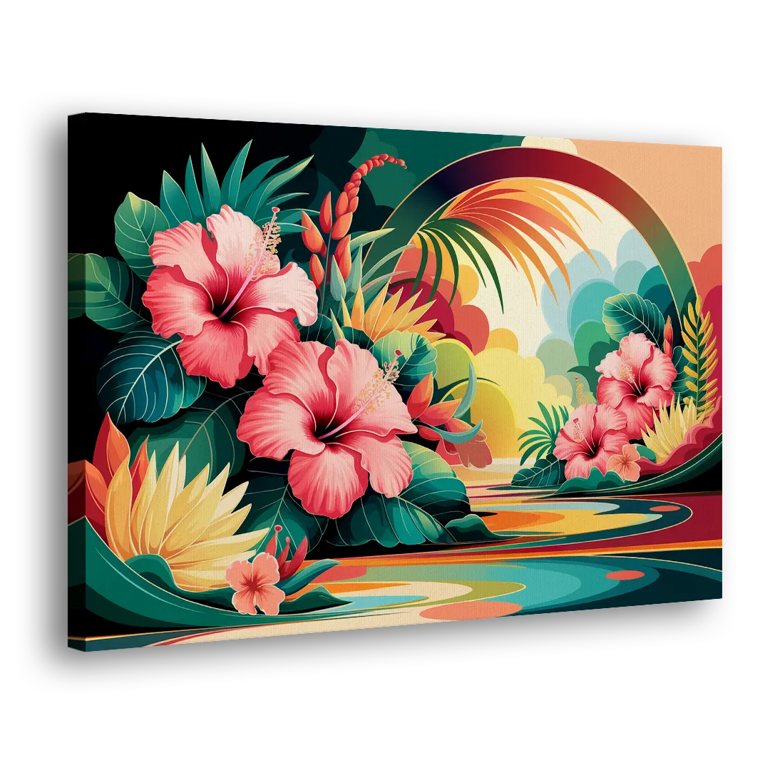 Honolulu Hawaiian Floral Design Side - Canvas Wall Art