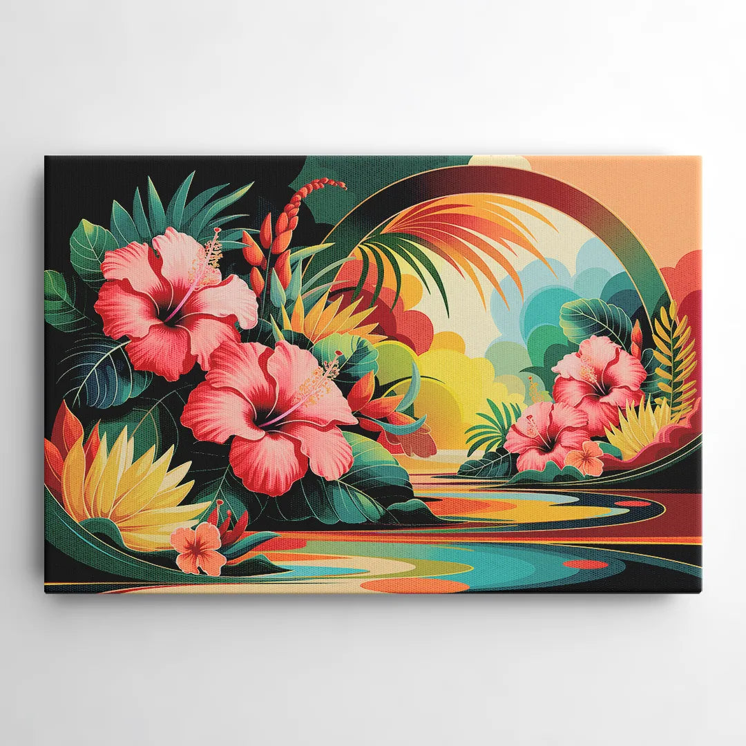 Honolulu Hawaiian Floral Design - Canvas Wall Art