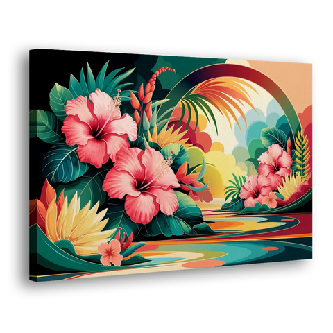 Honolulu Hawaiian Floral Design - Canvas Wall Art