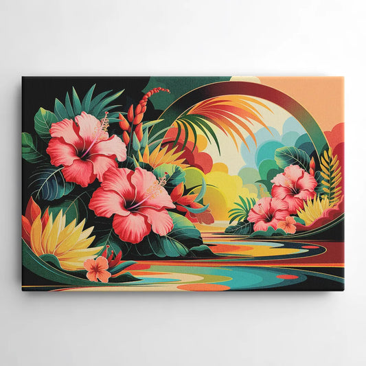 Honolulu Hawaiian Floral Design - Canvas Wall Art