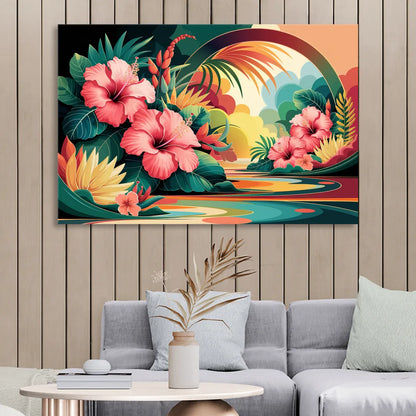 Honolulu Hawaiian Floral Design Sitting Room - Canvas Wall Art