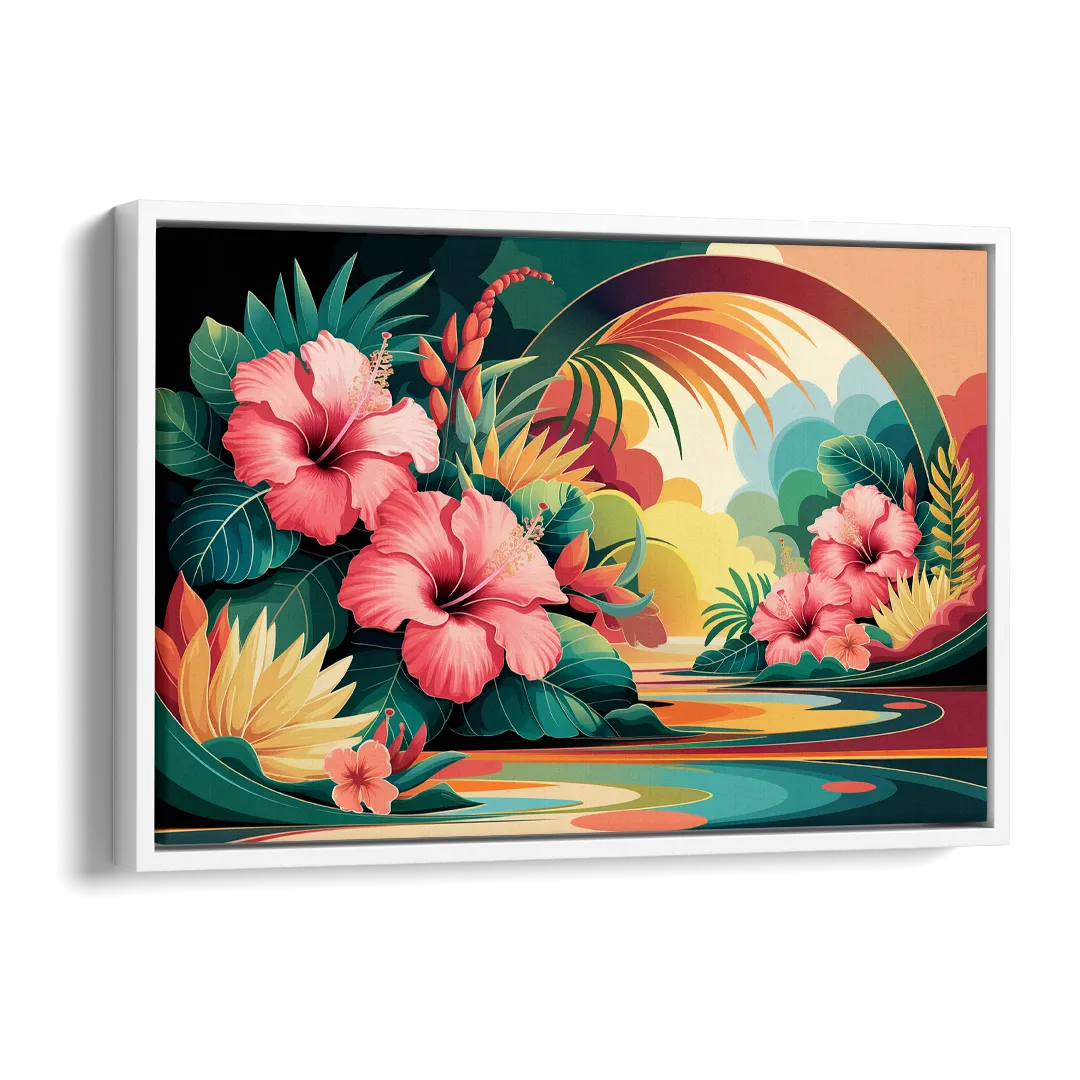 Honolulu Hawaiian Floral Design Side - White Canvas Wall Art